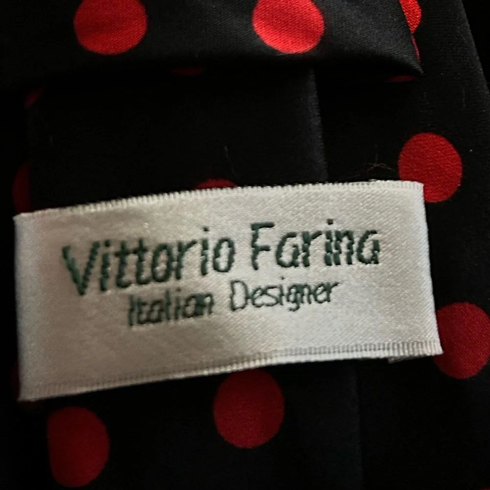 NWOT Men’s Vtg 1990s Vittorio Faring Italian Designer Black & Red Polka Dot Tie